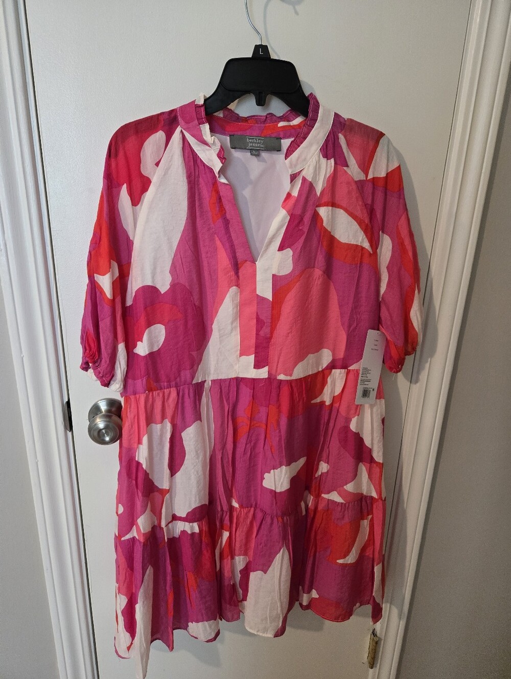 Bright Pink & White Floral Tiered Dress